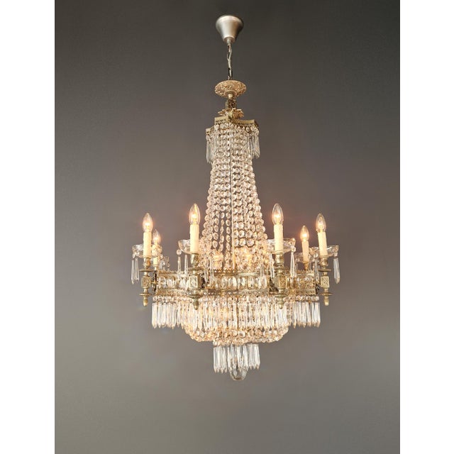 Silver 1930s Art Deco Crystal Chandelier Silver Serpentine Form Restored Antique Brass For Sale - Image 8 of 16