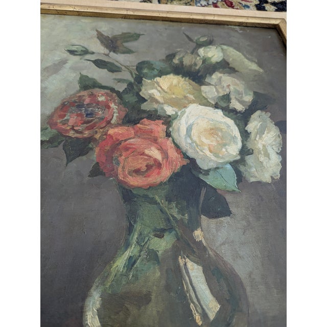 Early 20th Century Impressionist Painting Still Life of Roses Signed by Artist Jeanette Slager (1881-1945) For Sale In New York - Image 6 of 8