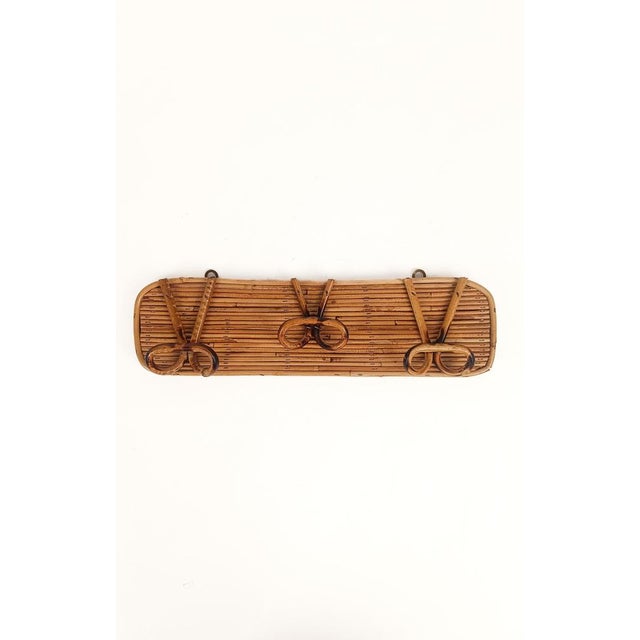Mid-Century Italian Cane and Rattan Wall Coat Hanger in the style of Vivai del Sud, 1960s For Sale - Image 14 of 15