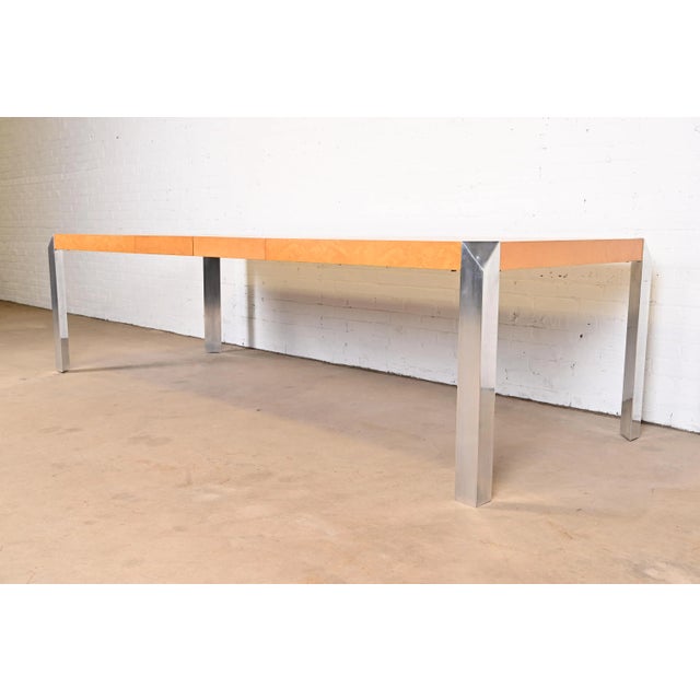 Baker Furniture Company Baker Furniture Mid-Century Modern Birdseye Maple and Chrome Extension Dining Table, Newly Refinished For Sale - Image 4 of 13