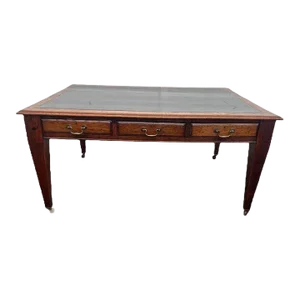 Antique 19th Century George Style Tiger Oak Leather Inset Writing Table Desk