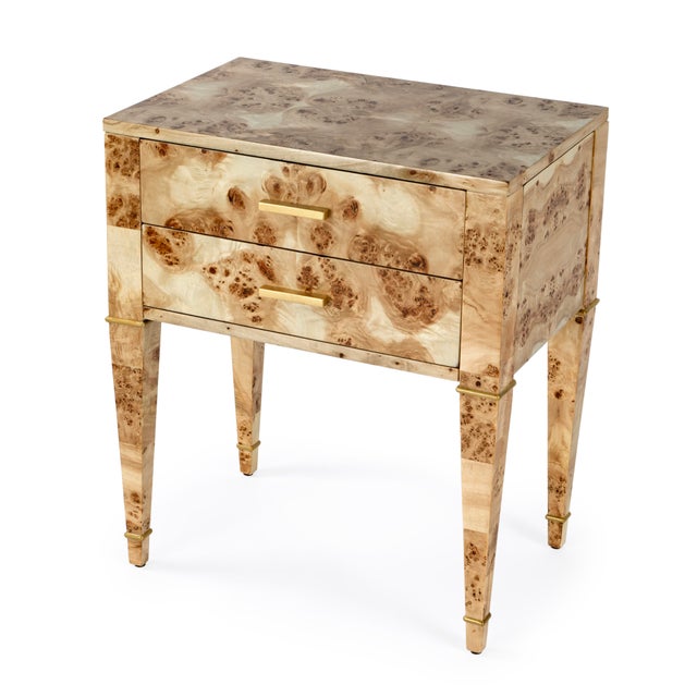 Modern Kai 24 in. W Rectangular Burl Wood 2 Drawer End Table, Light Burl For Sale - Image 3 of 11