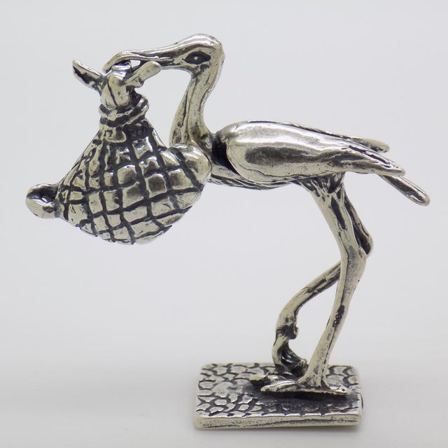 Vintage Italian Silver Stork with Baby Figurine, 1980s For Sale - Image 12 of 12