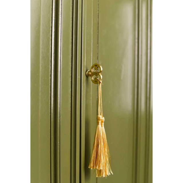 Mid Century Transitional Highboy Dresser by American of Martinsville in Olive Green - Newly Painted For Sale - Image 12 of 13