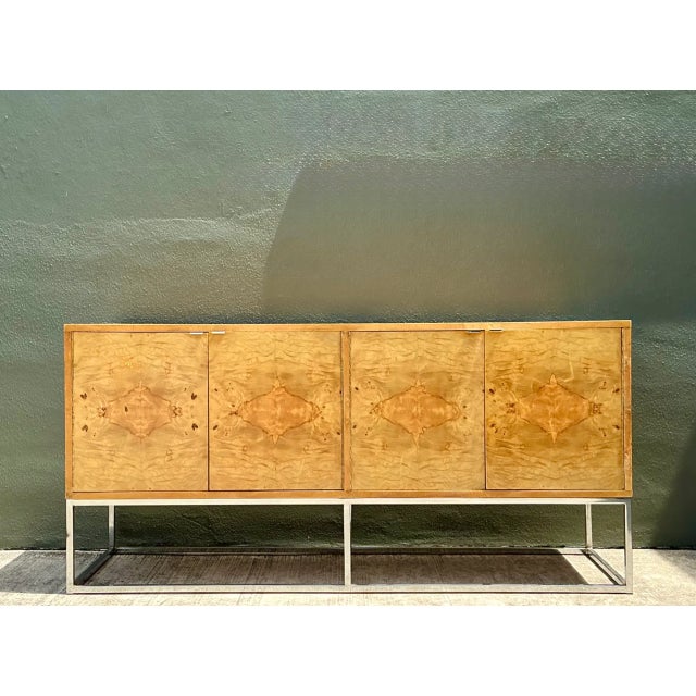Bernhardt Vintage Bernhardt “Flair” Burl Wood Credenza on Chrome Base For Sale - Image 4 of 12