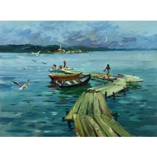 Oil Painting Pier by the Sea Yuriy Suprunchuk For Sale