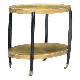 Vintage Gold and Black Oval Bar Cart on Brass Casters For Sale