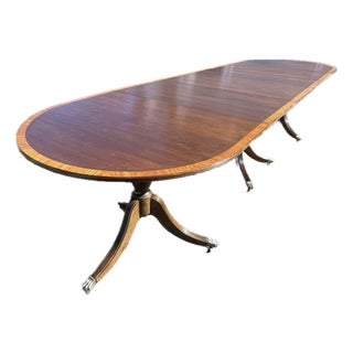 1920s English Regency Style Tripple Pedestal Dining Table For Sale