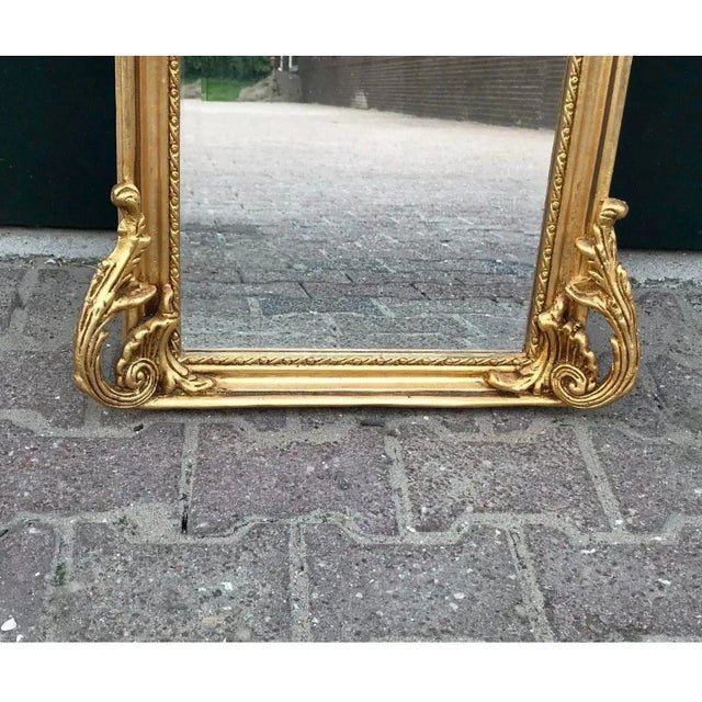 Wood Late 20th Italian Rococo Gold Beech Carved Floor Mirror Art For Sale - Image 7 of 9