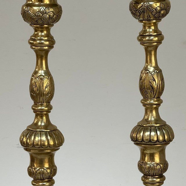 Brass Set of Four Late 17th Century French Renaissance Brass Altar Candlesticks For Sale - Image 8 of 18