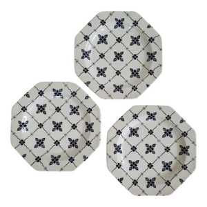 Blue & White Floral Royal Staffordshire Homespun Ironstone Plates, Set of 3
