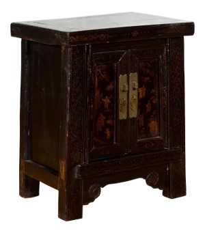 Mid 19th Century Qing Dynasty Chinese Shanxi Bedside Cabinet with Chinoiserie Décor