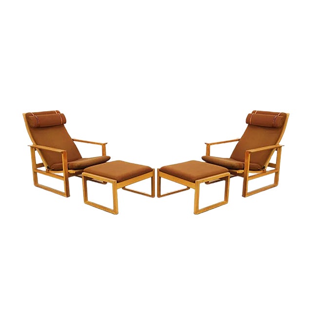Mid-Century Model 2254 Lounge Chairs with Ottomans by Børge Mogensen for Fredericia, Set of 4 For Sale