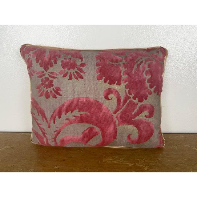 Petite decorative pillow crafted from authentic Fortuny printed cotton on the front, featuring a richly layered Venetian...