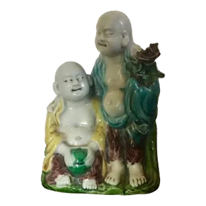 Antique 19th Century Chinese Export Porcelain Figural Group of the Laughing Hehe-Erxian Twins