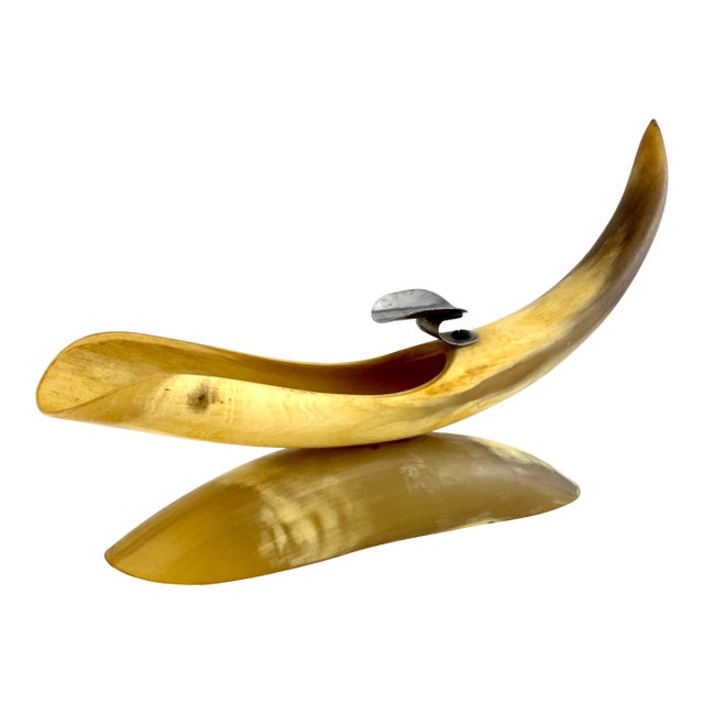 Vintage Mid-Century Sculptural Cow Horn Cigar Ashtray & Rest For Sale