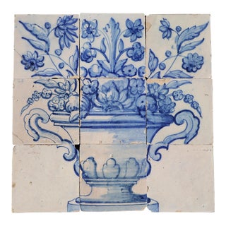 Tile Mural Panel Depicting a Baroque Jardinière With Flowers, Portuguese, 18th Century For Sale