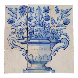 Tile Mural Panel Depicting a Baroque Jardinière With Flowers, Portuguese, 18th Century