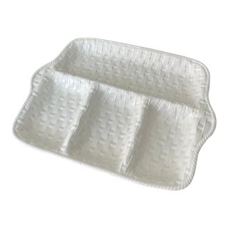Late 20th Century Italian Ceramic Basketweave Olive Dish For Sale