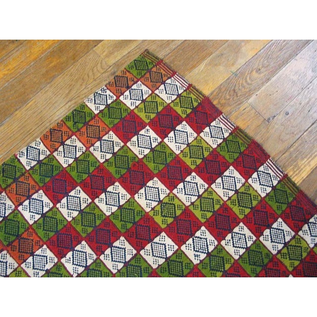 1930s Multicolor Diamond Kilim Antique Turkish Village Rug 3'0" X 3'3" Flatweave Wool Carpet For Sale - Image 4 of 5