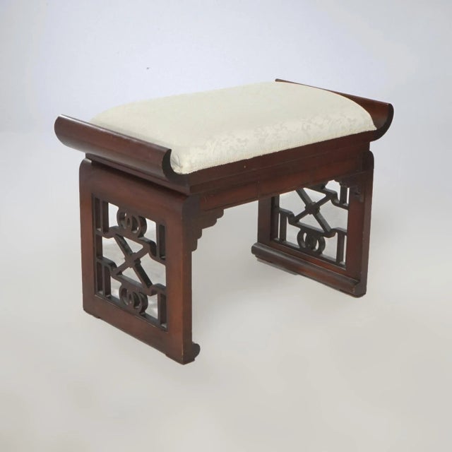 1940s Set of 3 Antique Chinese Chippendale Mahogany Dressing Table With Mirror & Bench Circa 1940 For Sale - Image 5 of 12
