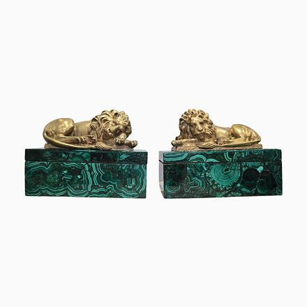 Antique European Malachite Boxes with Gilt Bronze Lion Mounts, 1900 For Sale - Image 16 of 16