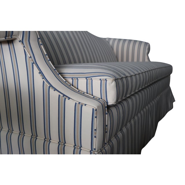 Ethan Allen Custom Camelback Sofa in Dimensional Woven Blue & Ivory Stripe For Sale - Image 10 of 18