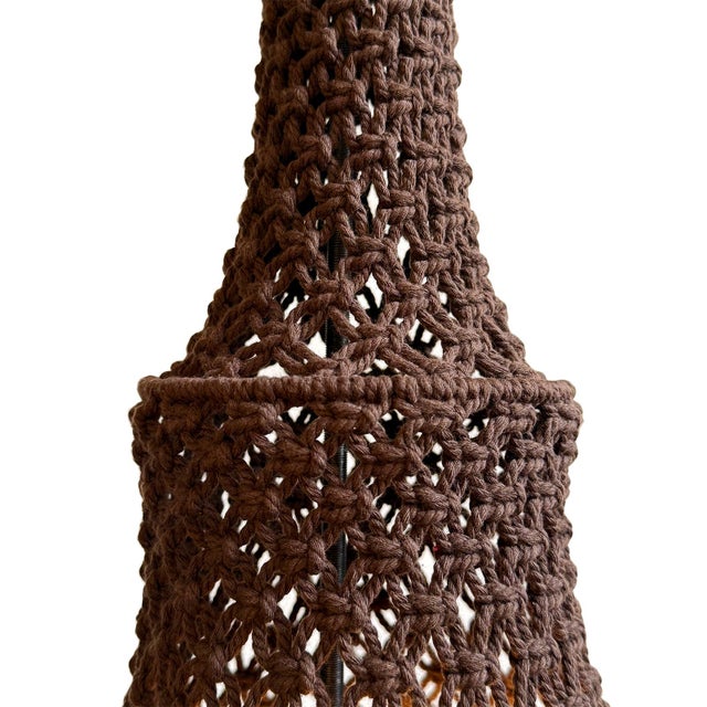 2020s Chocolate Macrame Margo Boho Pendant Light Medium For Sale - Image 5 of 9