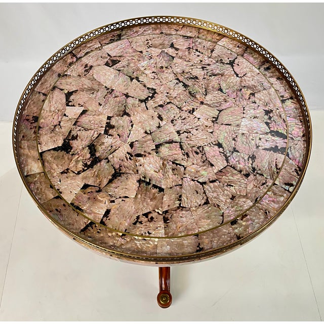 Wood Late 20th Century Maitland-Smith Tessellated Pink Penn Shell Center Table For Sale - Image 7 of 13