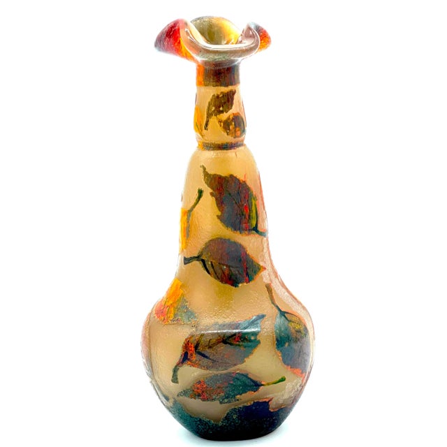 Daum Art Nouveau Daum Nancy Acid Etched, Cameo & Enamel Glass Vase For Sale - Image 4 of 10