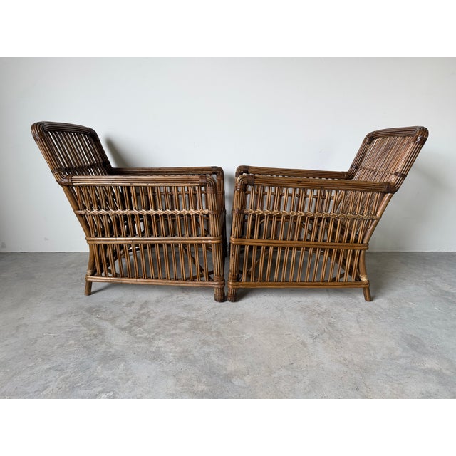 1980s Vintage Palecek President’s State Stick Rattan Lounge Chairs – Pair For Sale - Image 5 of 18