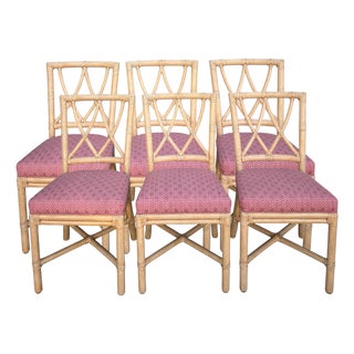 Set of 6 Vintage McGuire Furniture Co Rattan Cross Hatch Lattice Dining Chairs For Sale