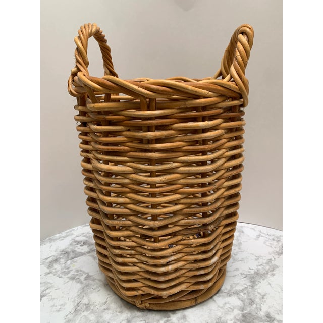 Vintage Tall Rustic Wood Woven Decor & Storage Basket For Sale - Image 9 of 10