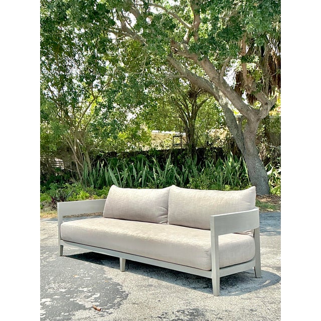 Add a refined touch of modern elegance to your space with this vintage “Balmain” sofa After RH blending coastal Boho vibes...
