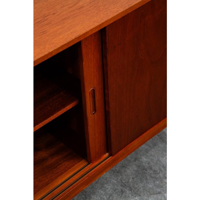 Mid Century Modern Credenza Media Cabinet Teak Sliding Door Compact Denmark For Sale - Image 11 of 12
