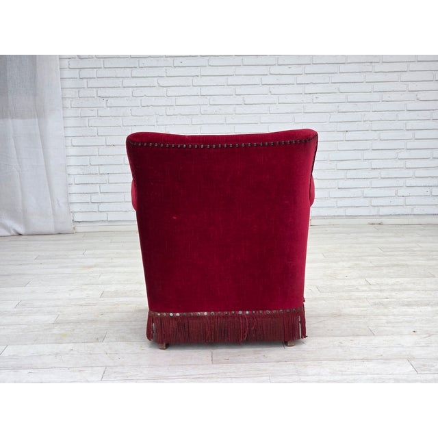 Wood Danish Armchair in Red Velour and Ash, 1970s For Sale - Image 7 of 17