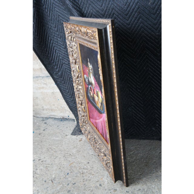 20th Century Italian Still Life Oil Painting Pitcher & Fruit Gilt Frame For Sale - Image 13 of 13