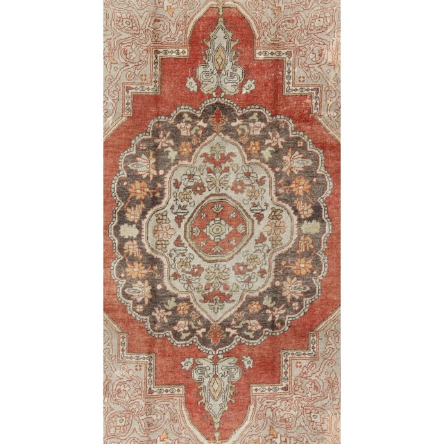 Antique Turkish Oushak Rug With Floral Medallion in Red, Charcoal and Cream For Sale - Image 4 of 10