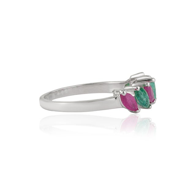 Not Yet Made - Made To Order Handmade Two-Tone Pink & Green Sapphire Navette Stacking Ring in Silver Size 8.5 For Sale - Image 5 of 13