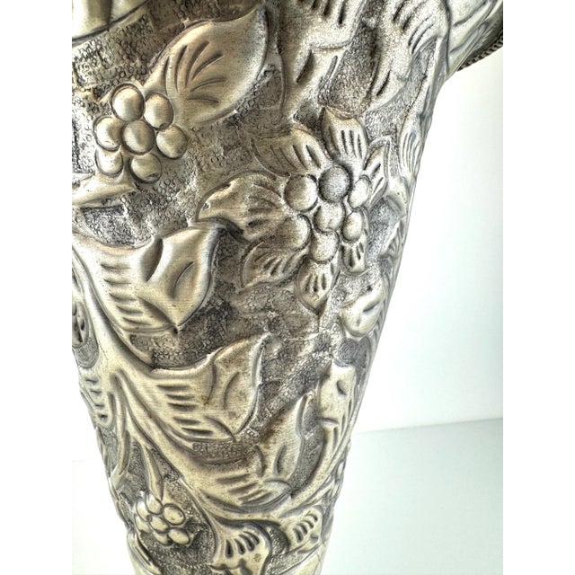 Rustic European Vintage European Silverplate Repoussé Floral Vase on Ornate Base For Sale - Image 3 of 10
