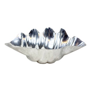 Vintage Pewter Clam Shell Serving Bowl For Sale