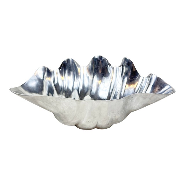 Vintage Pewter Clam Shell Serving Bowl For Sale