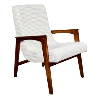 Vintage Loft Armchair with Herringbone Natural Fabric, 1970s For Sale