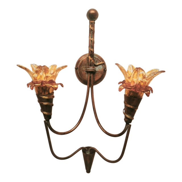 Two-Light Wall Lamp with Murano Glass, 1980s For Sale