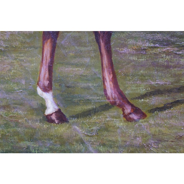 Late 20th Century Chestnut Horse Equestrian Jockey Oil Painting After Allen Culpepper Sealy 44" For Sale - Image 9 of 13