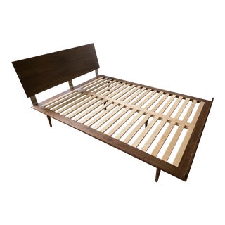 Modern Queen Walnut Platform Bedframe For Sale