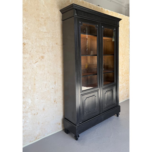 Wood Late 19th Century French Napoleon III Style Ebonized Bookcase With Original Glass Doors For Sale - Image 7 of 18