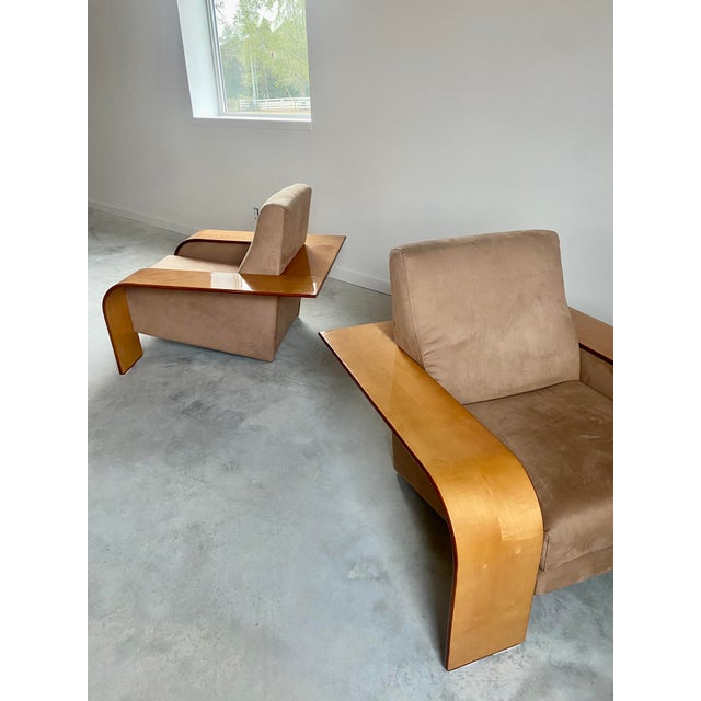 Postmodern Lounge Chairs by Artedi, Maple Wood & Velvet, 1980s For Sale - Image 10 of 16