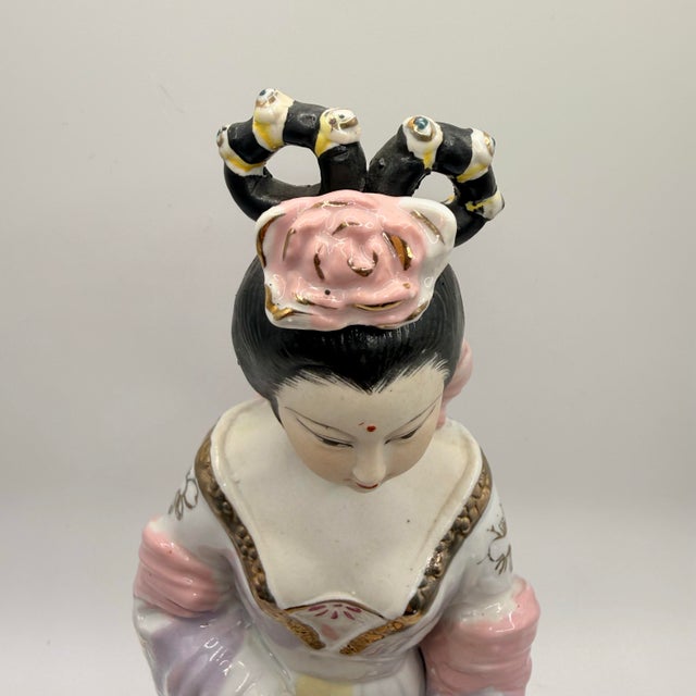 White Vintage Chinese Porcelain Girl Court Lady Shougu Hand Drum Musician Geisha Style For Sale - Image 8 of 12