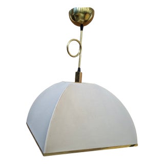 Vintage Brass and Fabric Chandelier, 1975 For Sale